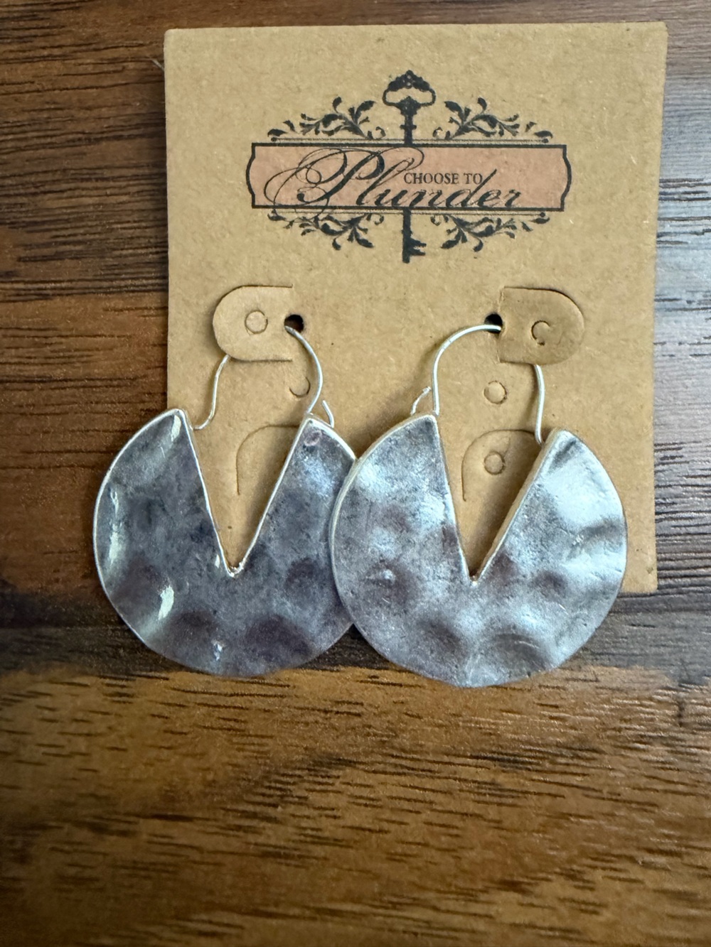 Plunder Silver-Tone Hammered V-Slit Drop Earrings (NWOT)